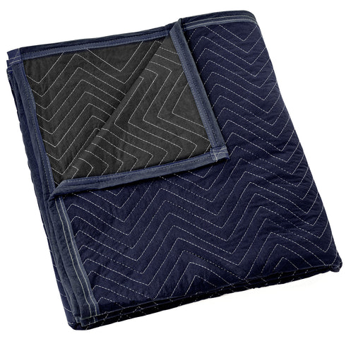 80 x 72-in Quilted Moving and Packing Blanket - Blue and Black